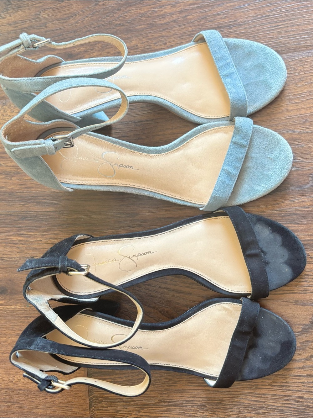 Jessica Simpson Block Heel Ankle Strap Sandals - Black & Light Blue - Picture 2 of 6